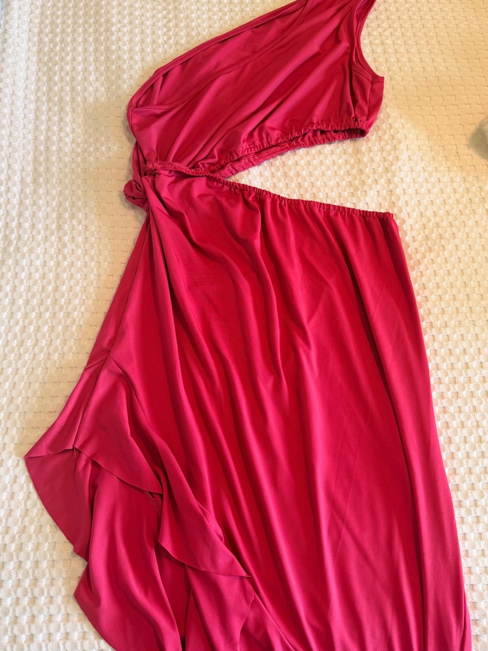Source Unknown One-Shoulder Hot Pink Cutout Maxi Dress